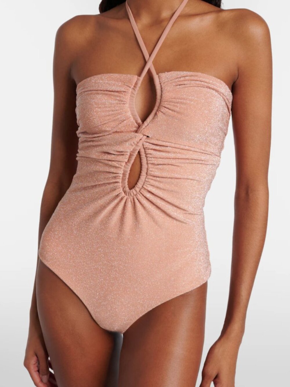 Johanna Ortiz Shimmery Halter Cutout One-Piece Swimsuit